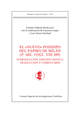 EL NUEVO POSIDIPO DEL PAPIRO DE MILN (P. MIL. VOGL. VIII 309)